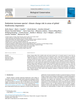 Endemism Increases Species' Climate Change Risk in Areas of Global Biodiversity Importance