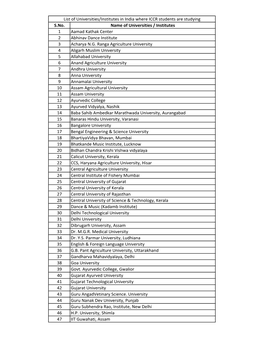 List of Universities/Institutes in India Where ICCR Students Are Studying S.No