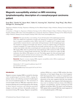 Magnetic Susceptibility Artefact on MRI Mimicking Lymphadenopathy: Description of a Nasopharyngeal Carcinoma Patient