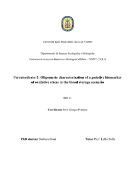 Oligomeric Characterization of a Putative Biomarker of Oxidative Stress in the Blood Storage Scenario