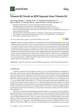 Vitamin K2 Needs an RDI Separate from Vitamin K1