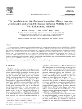 The Population and Distribution of Orangutans (Pongo Pygmaeus Pygmaeus) in and Around the Danau Sentarum Wildlife Reserve, West Kalimantan, Indonesia