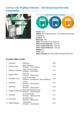 Various the Wailing Ultimate - the Homestead Records Compilation Mp3, Flac, Wma