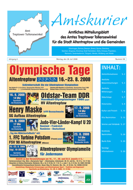 Amtskurier Amt Amtliches Mitteilungsblatt Treptower Tollensewinkel Des Amtes Treptower Tollensewinkel Für Die Stadt Altentreptow Und Die Gemeinden