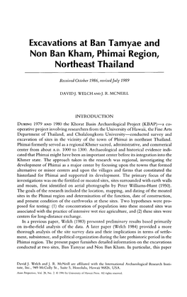 Excavations at Ban Tamyae and Non Ban Kham, Phimai Region, Northeast Thailand