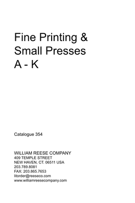 Fine Printing & Small Presses A
