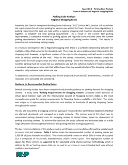 Parking Code Analysis Regional Shopping Malls