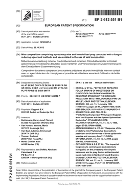 Mite Composition Comprising a Predatory Mite and Immobilized