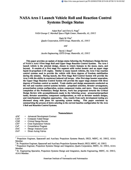 NASA Ares I Launch Vehicle Roll and Reaction Control Systems Design Status