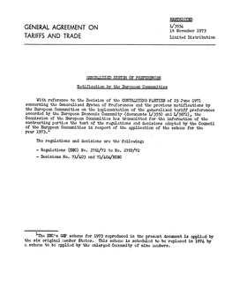 GENERAL AGREEMENT on 16 November 1973 TARIFFS and TRADE Limited Distribution