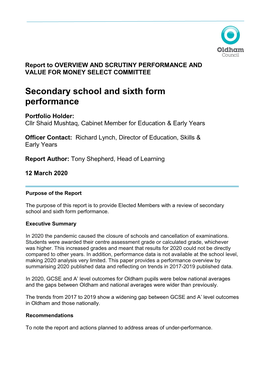 Secondary School and Sixth Form Performance PDF