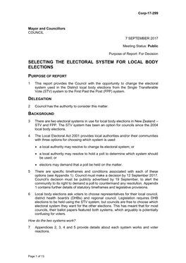 Selecting the Electoral System for Local Body Elections