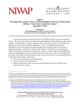 The Importance of the U-Visa As a Crime-Fighting Tool for Law Enforcement Officials - Views from Around the Country1 December 3, 2012