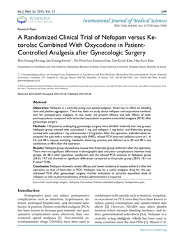 Torolac Combined with Oxycodone in Patient- Controlled Analgesia After Gynecol