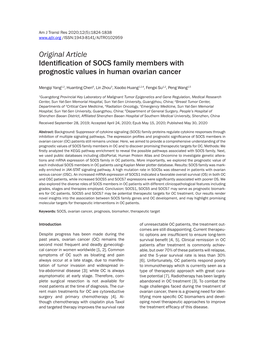 Original Article Identification of SOCS Family Members with Prognostic Values in Human Ovarian Cancer