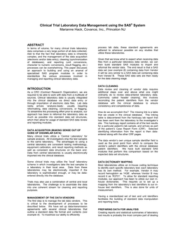 Clinical Trial Laboratory Data Management Using the SAS ® System