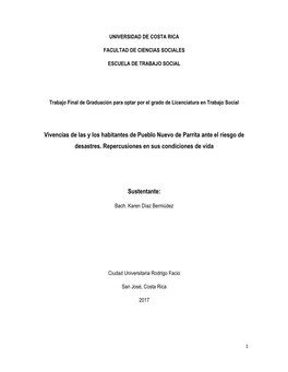 Vivencias De Las Y Los Habitantes De Pueblo Nuevo De Parrita Ante El Riesgo De Desastres