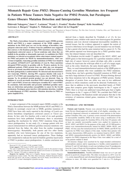 Mismatch Repair Gene PMS2: Disease-Causing Germline