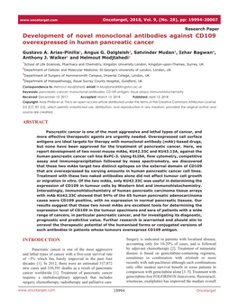 Development of Novel Monoclonal Antibodies Against CD109 Overexpressed in Human Pancreatic Cancer