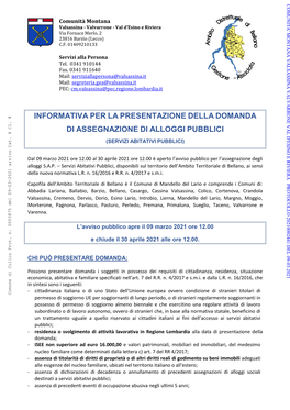 Informativa Per La Presentazione Della Domanda