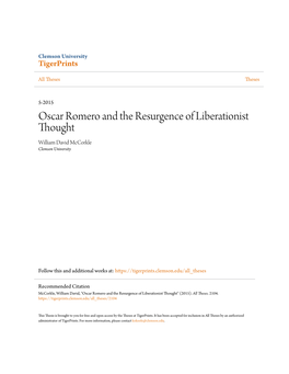 Oscar Romero and the Resurgence of Liberationist Thought William David Mccorkle Clemson University