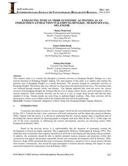 Enhancing Temuan Tribe Economic Activities As an Indigenious Attraction in Kampung Dengkil, Mukim Sepang, Selangor