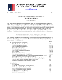 Guide to Material at the LBJ Library Pertaining to Political Affairs