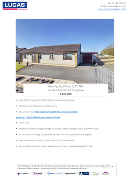 Gwynlys Bodffordd LL77 7DX Freehold Detached Bungalow £295,000