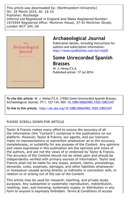 Archaeological Journal Some Unrecorded Spanish Brasses