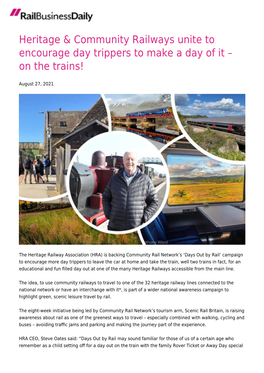 Heritage & Community Railways Unite to Encourage Day Trippers to Make A