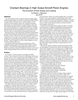 Crankpin Bearings in High Output Aircraft Piston Engines the Evolution of Their Design and Loading by Robert J