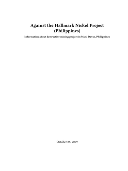 Against the Hallmark Nickel Project (Philippines) Information About Destructive Mining Project in Mati, Davao, Philippines