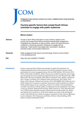 Country-Specific Factors That Compel South African Scientists to Engage