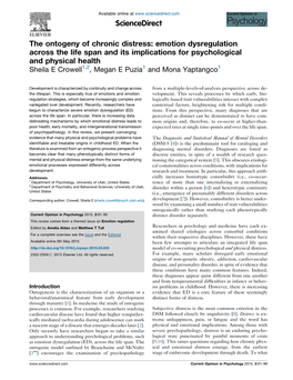 The Ontogeny of Chronic Distress: Emotion Dysregulation Across The