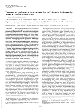 Patterns of Prehistoric Human Mobility in Polynesia Indicated by Mtdna from the Pacific Rat (Rattus Exulans͞population Mobility)