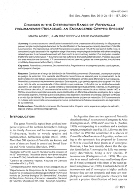 CHANGES in the DISTRIBUTION RANGE of POTENTILLA TUCUMANENS/S (ROSACEAE), an ENDANGERED CRYPTIC Speciesi