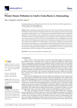 Winter Ozone Pollution in Utah's Uinta Basin Is Attenuating
