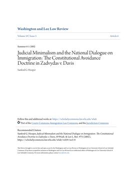 The Constitutional Avoidance Doctrine in Zadvydas V. Davis, 59 Wash