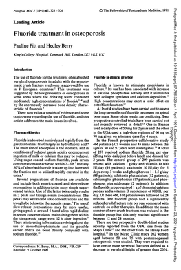 Fluoride Treatment in Osteoporosis Pauline Pitt and Hedley Berry King's College Hospital, Denmark Hill, London SE5 9RS, UK