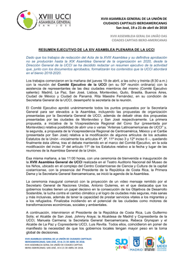 XVIII ASAMBLEA GENERAL DE LA UNIÓN DE CIUDADES CAPITALES IBEROAMERICANAS San José, 19 a 21 De Abril De 2018