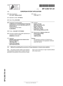 Method for Predicting the Occurence of Lung Metastasis in Breast Cancer Patients