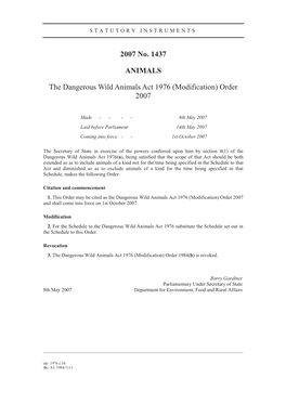 2007 No. 1437 ANIMALS the Dangerous