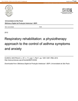 A Physiotherapy Approach to the Control of Asthma Symptoms and Anxiety