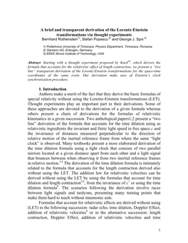 A Short and Transparent Derivation of the Lorentz-Einstein Transformations