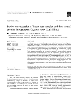 Studies on Succession of Insect Pest Complex and Their Natural Enemies in Pigeonpea [Cajanus Cajan (L.) Millsp.]