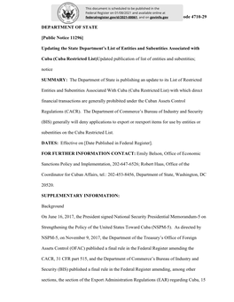 [Public Notice 11296] Updating the State Department's List of Entities