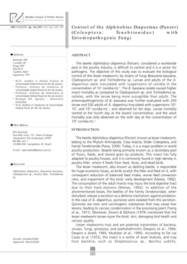 Control of the Alphitobius Diaperinus (Panzer) (Coleoptera: Tenebrionidae) with Entomopathogenic Fungi