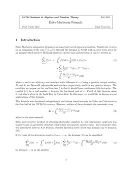 Euler-Maclaurin Formula 1 Introduction