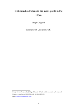 British Radio Drama and the Avant-Garde in the 1950S