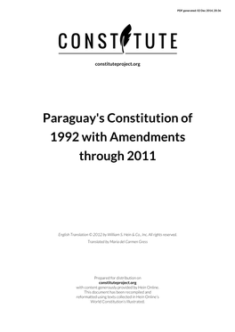 Paraguay's Constitution of 1992 with Amendments Through 2011